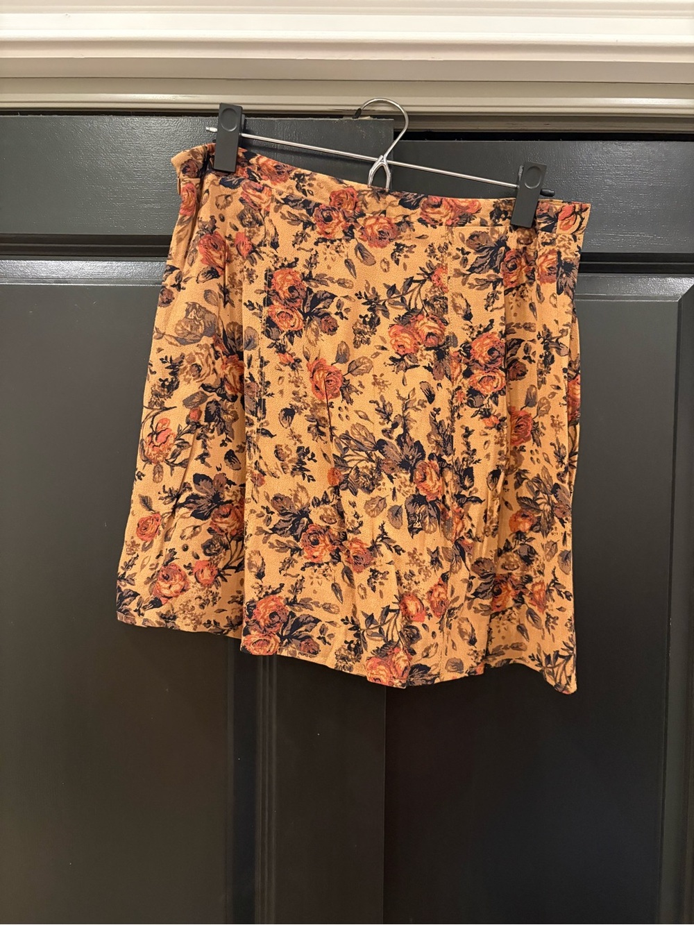 UO Cooperative Mustard Floral Mini Skirt with Navy & Rust Flowers